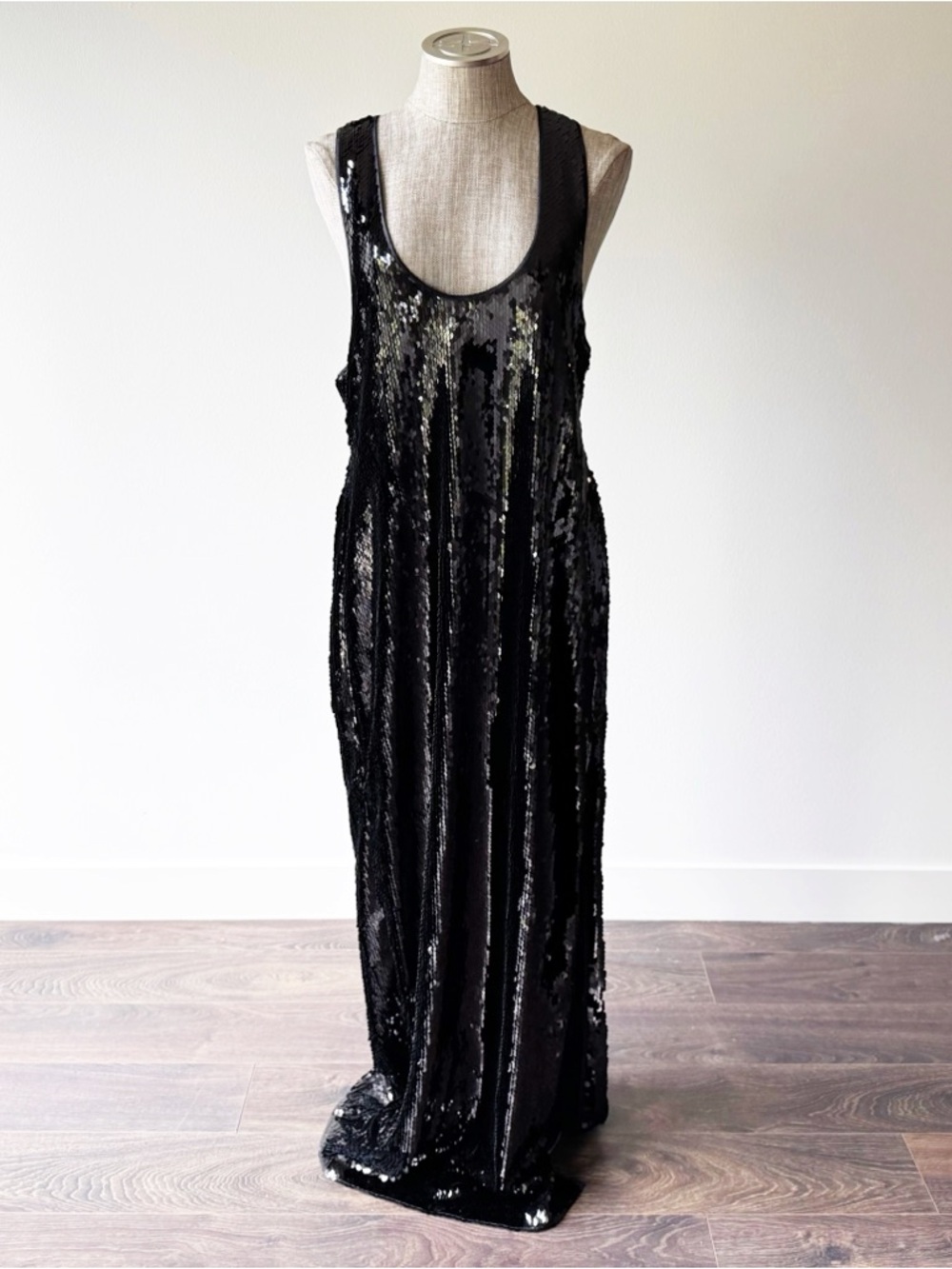 Retrofete Long Black Sequined Bella Dress